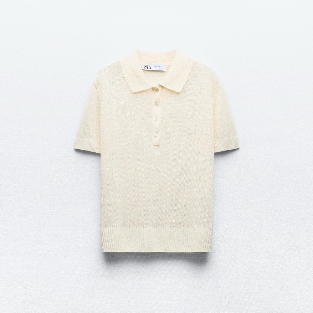 Zara Ivory Short Sleeve Knit Polo 2142/016/712